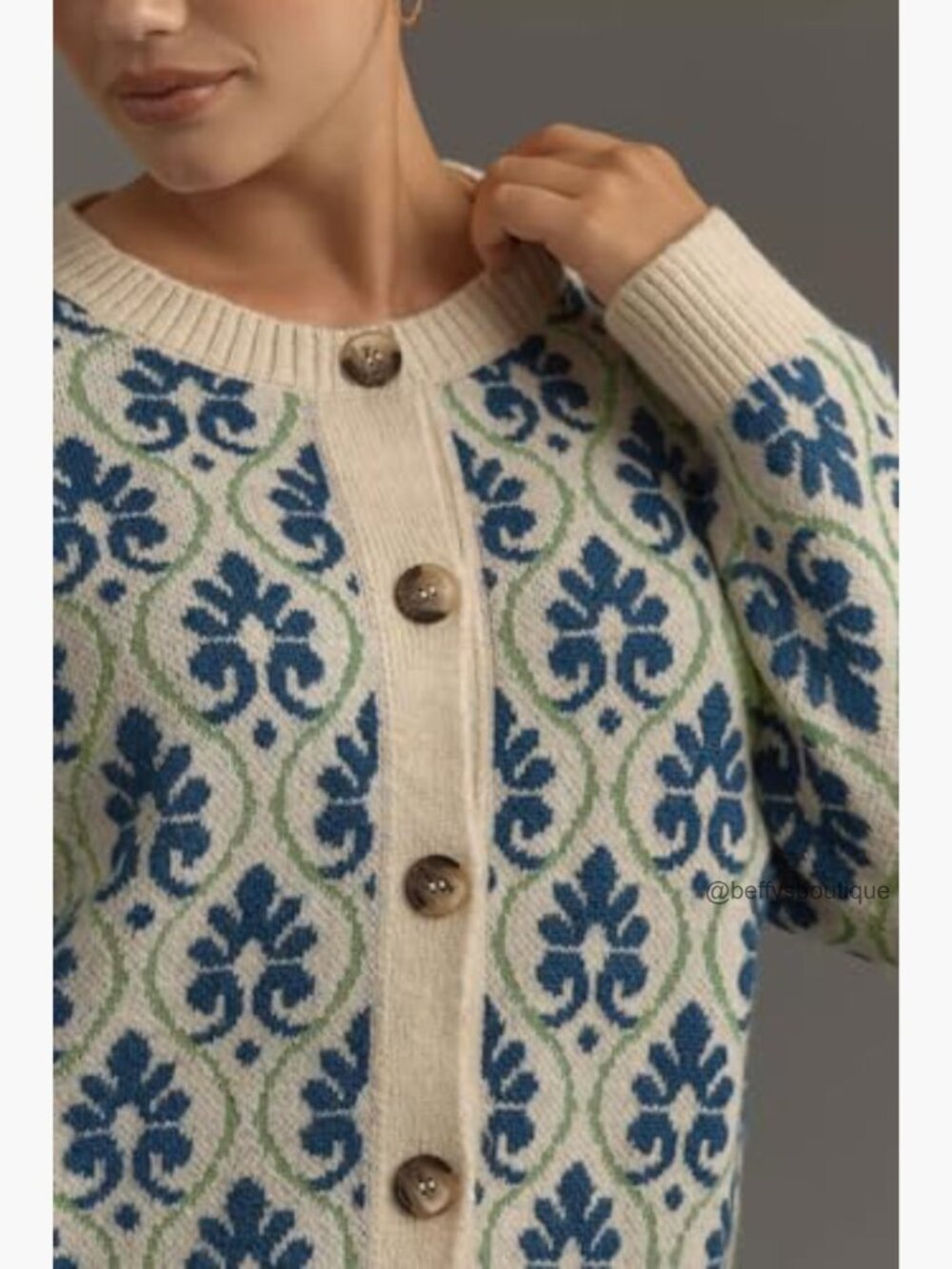 Floral Cardigan Sweater Open Front Long Sleeve Button Down Knit Vintage - Picture 4 of 7